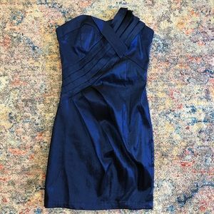 Mini strapless dress blue sheen with pockets!